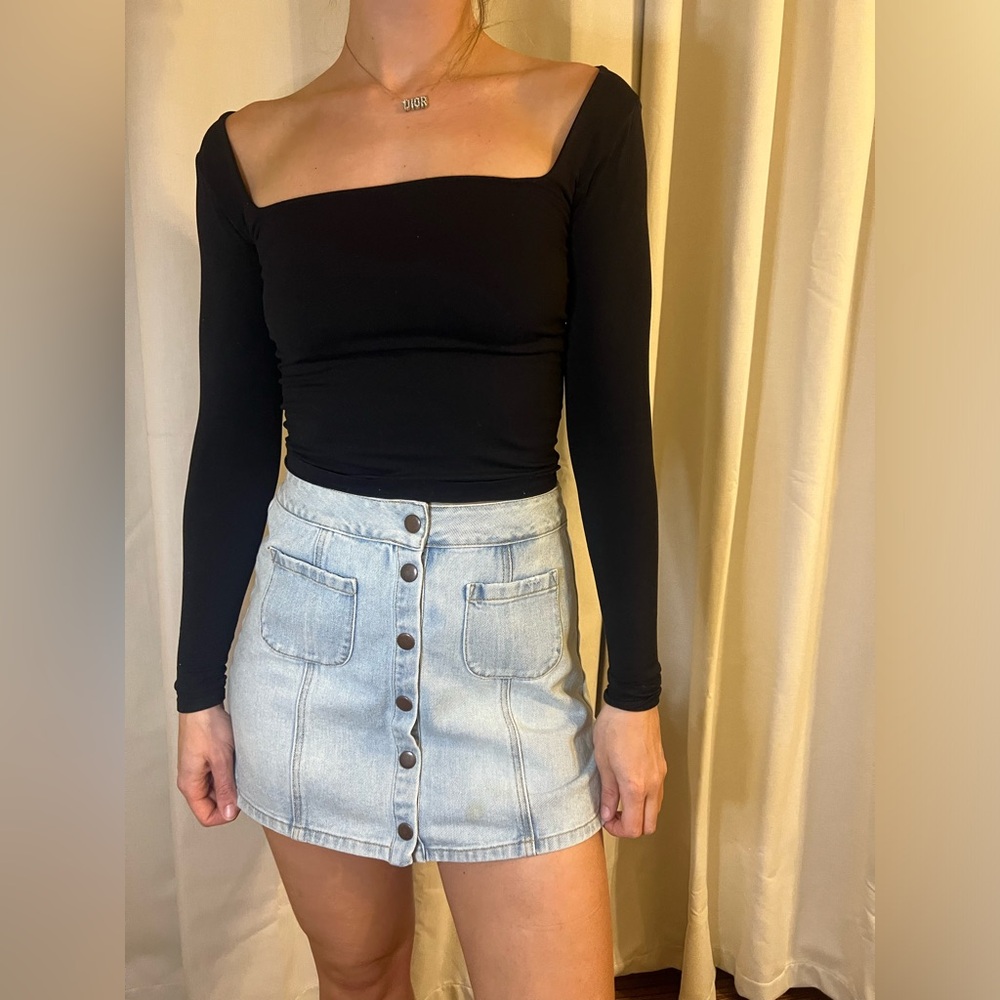 Brandy Denim Light Blue Button Skirt